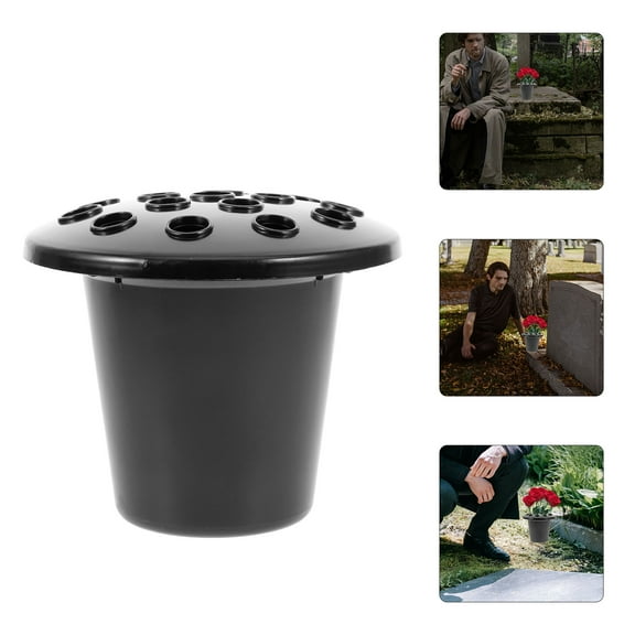WRITWAA 4Pcs Black Plastic Graveyard Flower Pot Memorial Vase for Outdoor Floral Arrangements