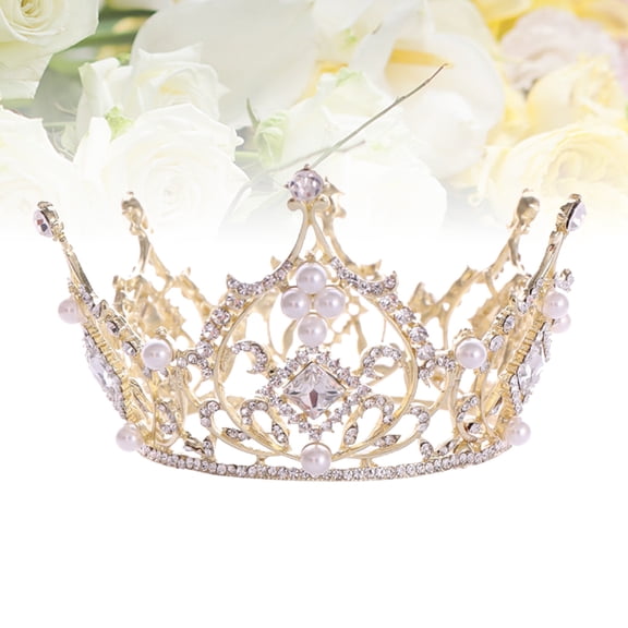 WRITWAA Handmade Golden Baroque Crown for Wedding Hair Luxury Decoration with Rhinestone Shine