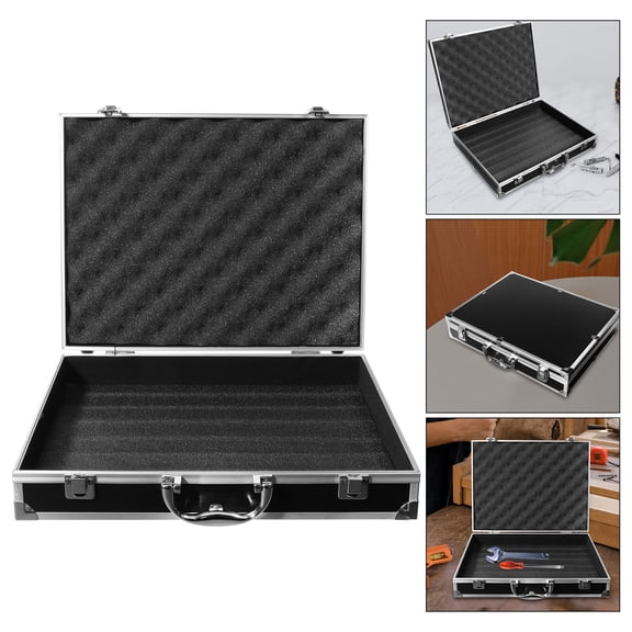 WRITWAA Black Portable Tool Case Large Storage Box Metal Briefcase for Travel and Tool Organization