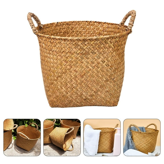 WRITWAA Round Woven Laundry Basket Sea Grass Storage Box Lightweight Organizer for Home Bathroom