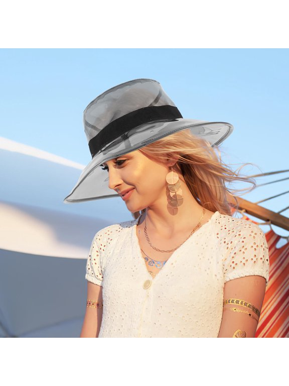 Clear PVC Bucket Hat, Lightweight Transparent Sun Hat for Outdoor Travel, Pool, Park, Hiking, Beach & Rainy Day Wear