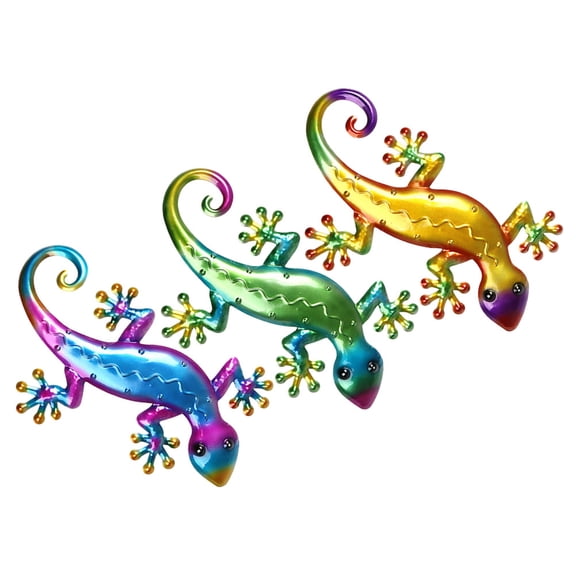 WRITWAA Lizard Ornaments Crafted Iron Assorted Colors Clear Texture Home Garden Decor 3Pcs