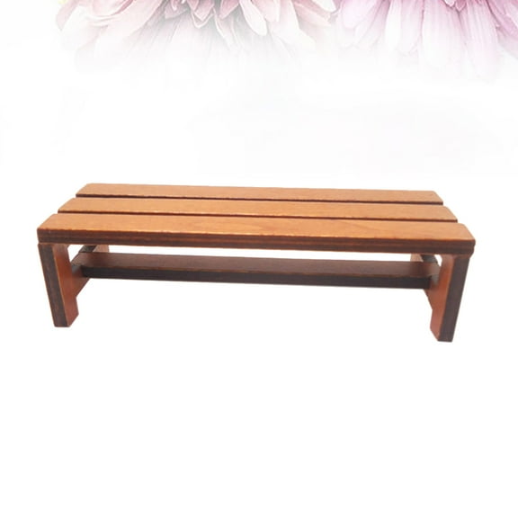 WRITWAA Furniture Decoration Solid Wood Bench Mini House Accessories Light Brown 1Pack
