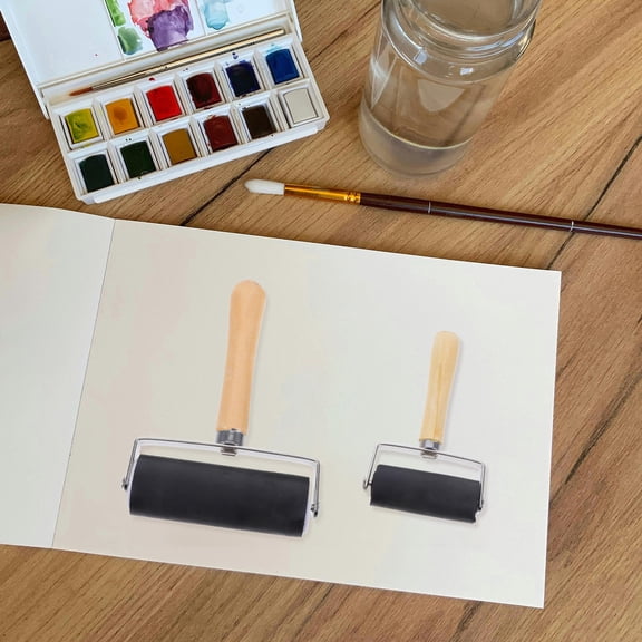 WRITWAA Multi-Color Glue Roller Applicator Set for Home and Craft Use, Rubber Rollers with Wooden Handles, 2 Pieces