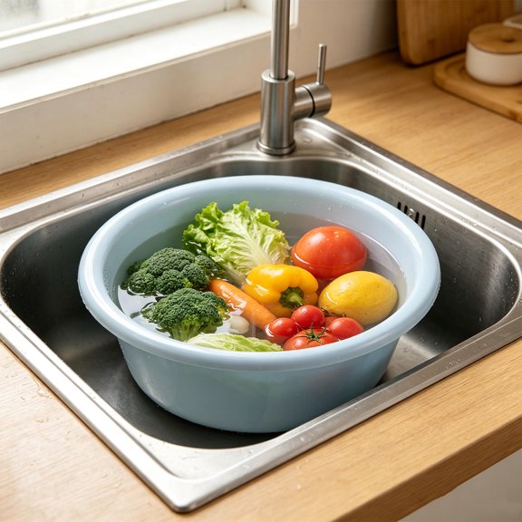 WRITWAA Multipurpose Sky Blue Plastic Washbasin with Raised Edge for Splash Proof Kitchen and Bathroom Tasks