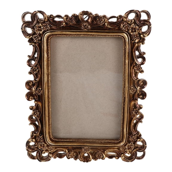 WRITWAA Vintage Plated Gold Resin Photo Frame with Intricate Scroll Carving