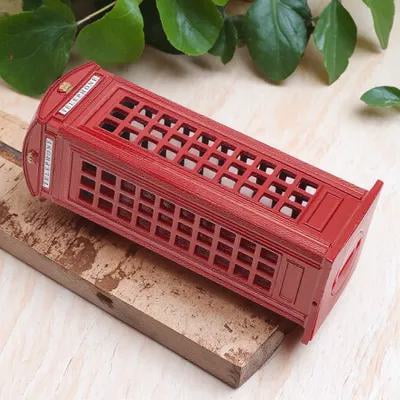 WRITWAA Red Vintage Telephone Booth Bank Iron Money Safe for Secure Savings and Collecting