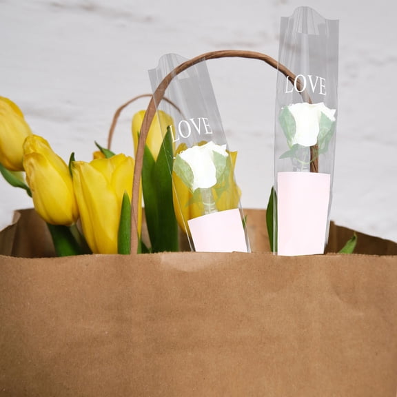 WRITWAA Pink Cellophane Flower Sleeves for Bouquets and Single Roses Packaging 50pcs Perfect for Valentine