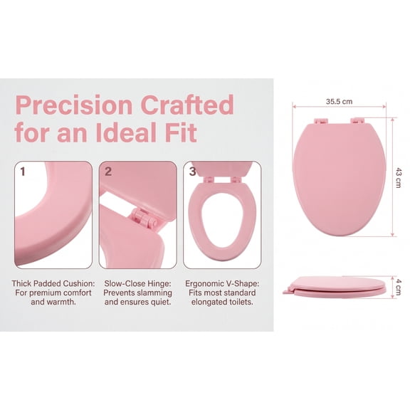 WRITWAA Pink Foam Padded Toilet Seat Quiet Close Elongated Soft Cushion for Comfortable Bathroom Upgrade