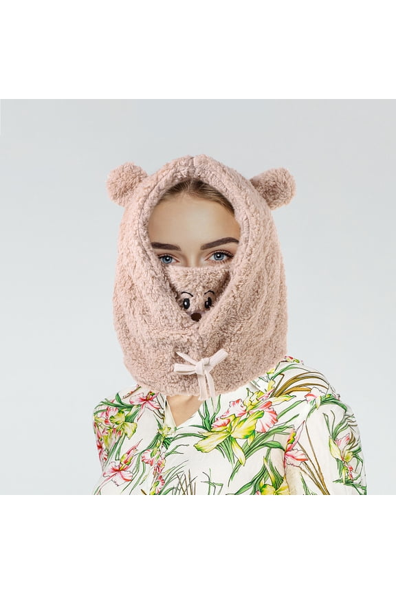 Plush Winter Bear Hat Soft Warm Animal Hat for Cold Season in Khaki