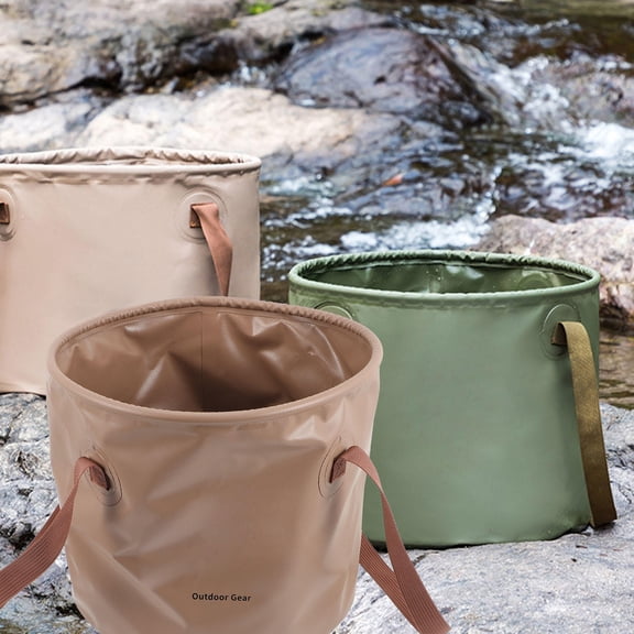 WRITWAA Portable Khaki Folding Wash Basin with Handles PVC Water Storage Bag for Hiking