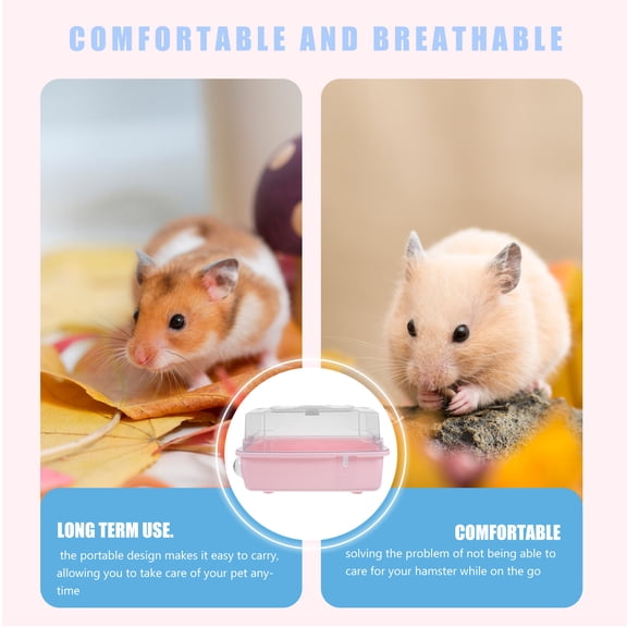 WRITWAA Portable Pink Hamster Cage Transparent Panoramic View for Travel and Home