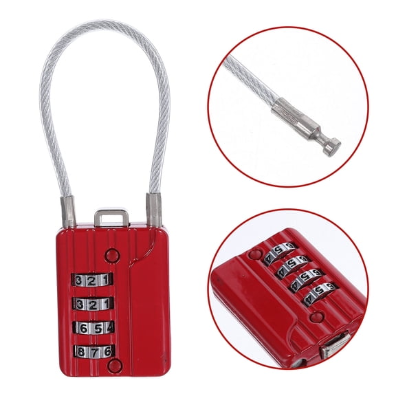 WRITWAA Portable Red Cable Padlock with Resettable Combination Lock for Outdoor Luggage Use