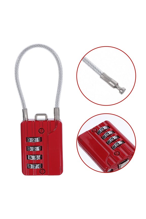 Portable Red Cable Padlock with Resettable Combination Lock for Outdoor Luggage Use