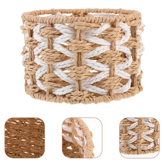 WRITWAA Portable Woven Straw Small Round Sundry Box 15x10 cm Desktop Storage