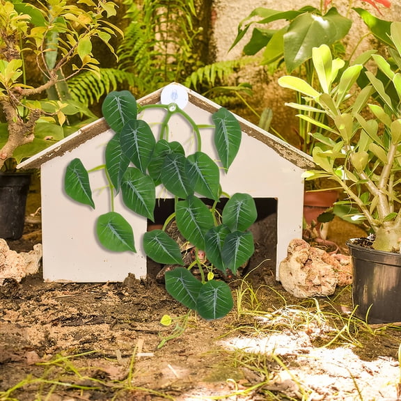 WRITWAA Reptile Vine Plants for Turtle Tank Decoration, Green ABS Material with Suction Cups, Durable and Realistic 0.5 Inch