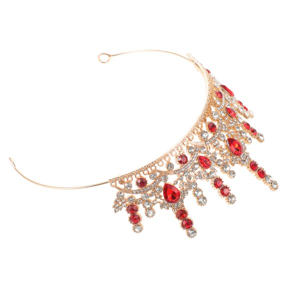WRITWAA Rhinestone Bridal Crown with Red Crystals Luxury Metal Tiara for Wedding Decoration