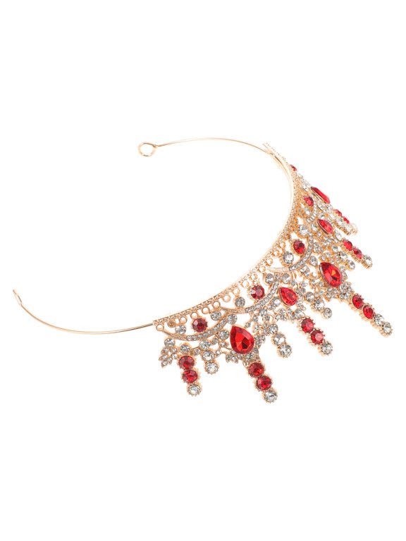 Luxury Metal Rhinestone Bridal Crown Red Crystals Wedding Tiara