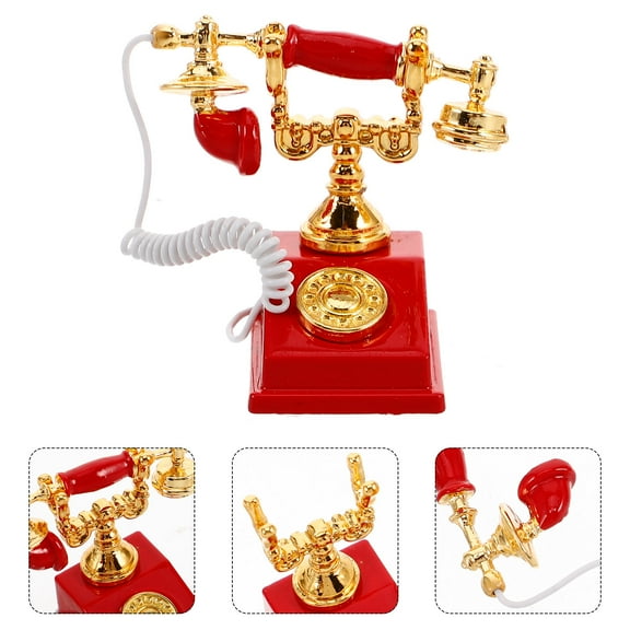 WRITWAA Vintage Red Rotary Phone Prop Miniatures for Dollhouse Decoration and Home Display