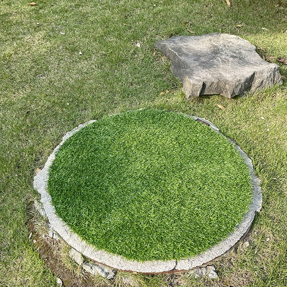 WRITWAA Round 60x60x2.5Inch Green Plastic Artificial Grass Table Mat For Picnic 1Pcs