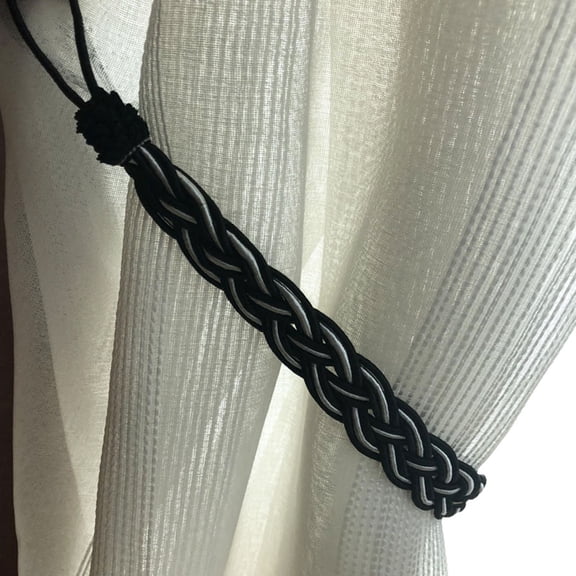 WRITWAA 2Pcs Handmade Black Polyester Curtain Tiebacks Rope Belt for Home Decor