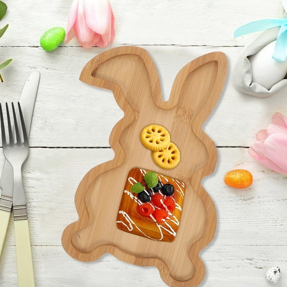 WRITWAA Rustic Brown Wooden Rabbit Serving Tray Easter Themed Charcuterie Platter