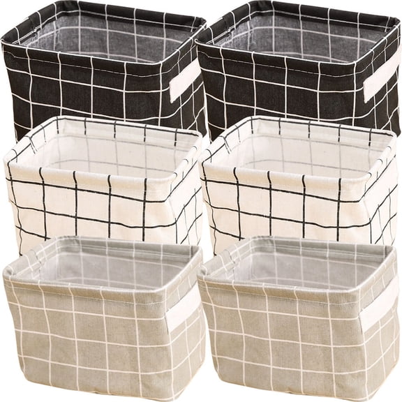 WRITWAA Small Fabric Baskets Nordic Style Lovely Pattern for Desktop Organization 6Pcs