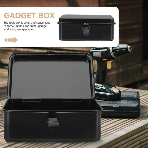 WRITWAA Portable Small Metal Tool Box Black with Buckle for Efficient Home Tool Storage