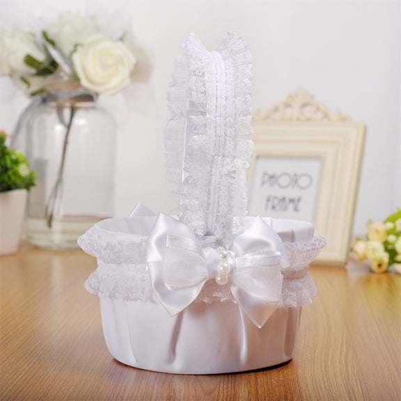 CTIRCHIU Wedding Flower Basket White Lace Bowknot Holder for Aisle Petal Storage and Decor