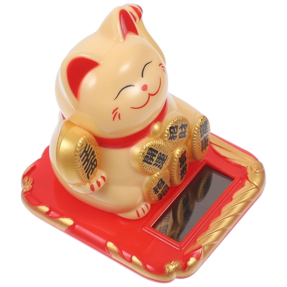 WRITWAA Solar Powered Lucky Cat Figurine with Waving Arm, 4.7 Inch Plastic Home Office Decor, Multi-Color