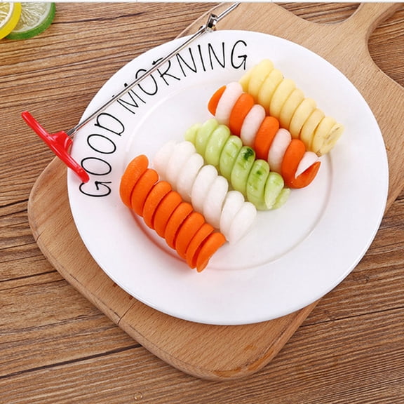 WRITWAA Stainless Steel Coils Vegetable Cutter Red Easy to Use Cucumber Spiral Carving Tool