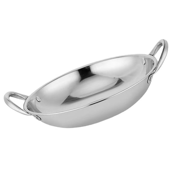 WRITWAA Stainless Steel Wok with Double Handles, Metal Hot Pot for Kitchen Cooking and Stir Fry