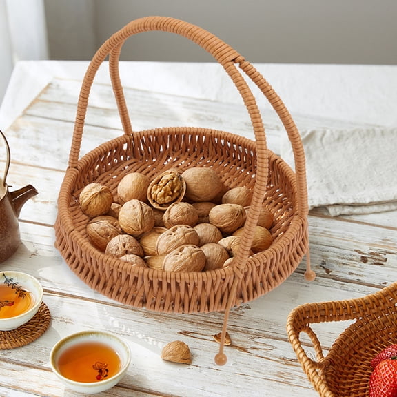 WRITWAA Portable Cupcake Basket Brown Imitation Rattan for Pastry and Dessert Storage
