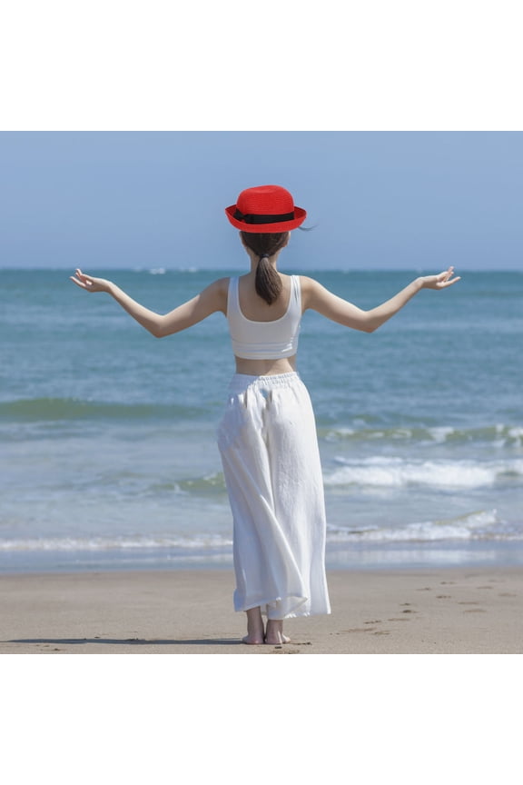 Summer Beach Cap Sun Hat Roll-up Wide Brim Straw Blends 1Pcs for Girls Beach