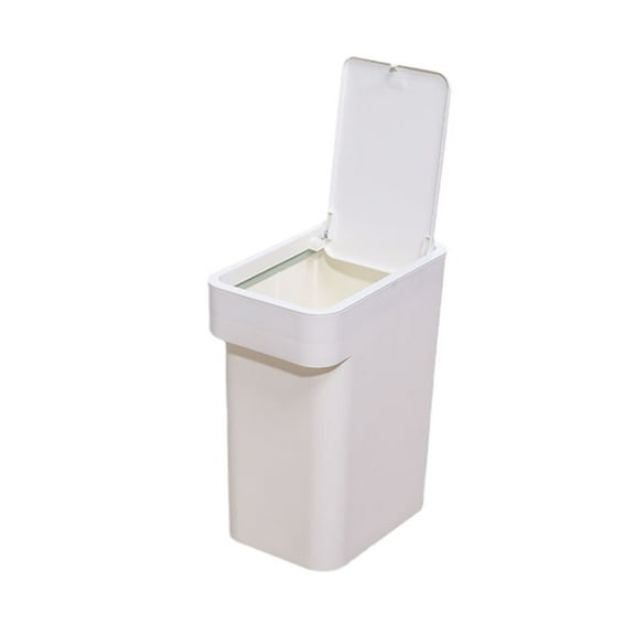 WRITWAA White Push Type Garbage Container Impact Resistant Trash Bin for Home Kitchen Bathroom Use