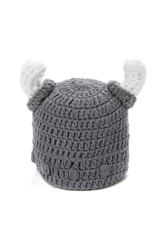Viking Bull Horn Hats Handmade Knitted Crochet Grey 1Pack