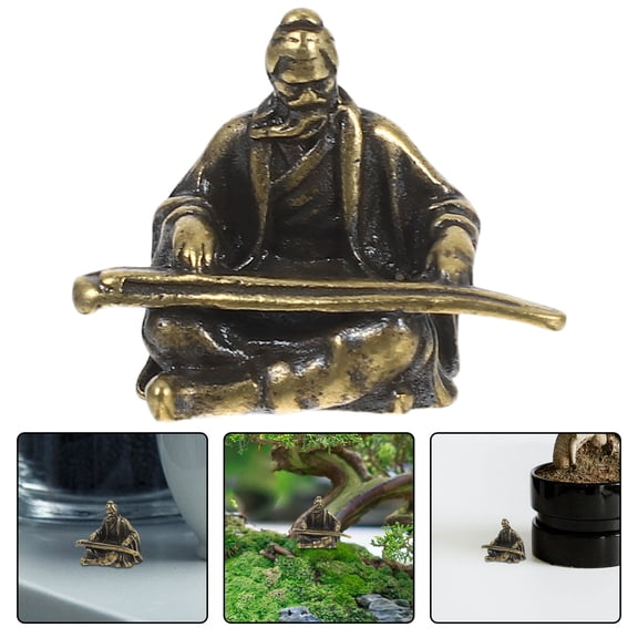 WRITWAA Vintage Copper Micro Landscape Ancient Figure Sculpture for Indoor and Outdoor Decoration, Coffee Color, Compact Size