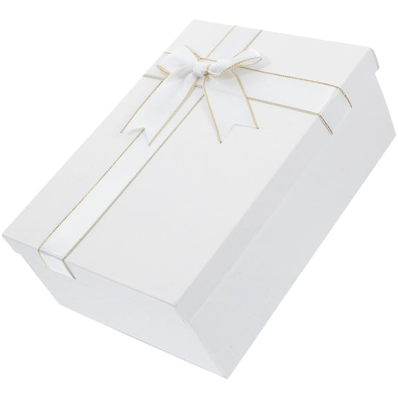 WRITWAA White Rectangular Present Packaging Box with Ribbon Bow for Birthday Celebrations and Festive Use