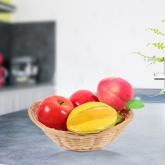 WRITWAA Wicker Egg Basket Natural Bamboo Khaki Shallow Handwoven for Easter Egg Basket and Dining Decor