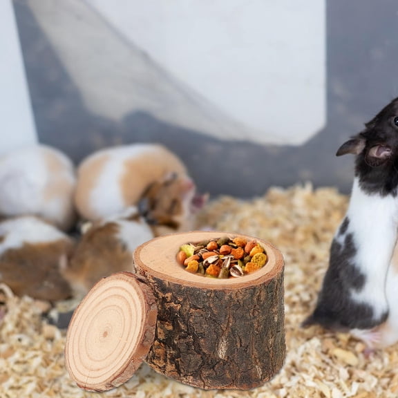 WRITWAA Small Pet Wooden Feeding Bowl Washable Hamster Food Container for Guinea Pig Rat and Bunny