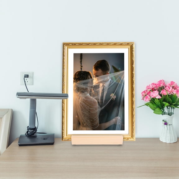 WRITWAA Beige Solid Wood Mirror Base Stand with Nonslip Bottom and Nodrill Design for Art Display
