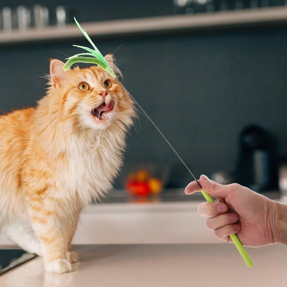 WRITWAA Green Cat Teaser Stick with Extended Rod for Captivating Indoor Cat Interaction