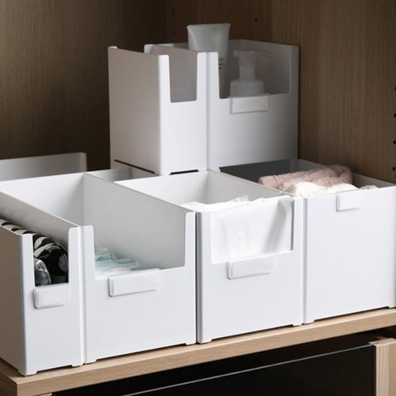 WRITWAA White Plastic Narrow Large Stackable Storage Box for Multifunctional Organizing