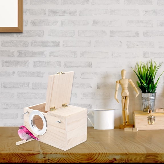 WRITWAA Light Brown Wooden Bird Nesting Box with Small Entrance Protecting Songbirds from Weather Elements