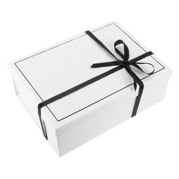 WRITWAA Durable White Cardboard Foldable Gift Box with Lid and Ribbon for Weddings Birthdays Baby Showers 10 x 10 x 4 inches