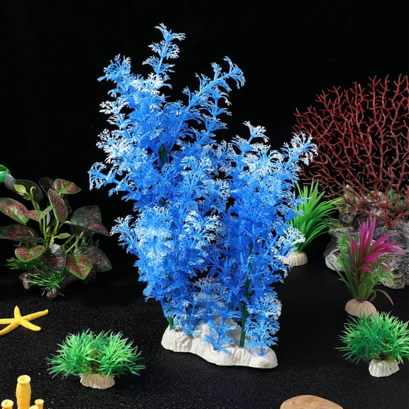WRITWAA vivid simulated water plants Plastic Blue Aquarium Decor Safe for Fish 1Pcs
