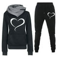 thumbnail image 1 of WRKEKC 2 Piece Outfits Sets for Women Fall Outfits for Women Trendy Cozy Solid Color Long Sleeve Hooded Sweatshirt with Heart Print and Elastic Waist Pants Set for Casual Sport Lounge Daily Wear, 1 of 2