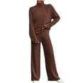 thumbnail image 1 of WRKEKC 2 Piece Sets for Women Casual Outfits for Women Trendy Solid Color Knit Turtleneck Long Sleeve Top and Loose Wide Leg Pants Set for Fall Lounge & Daily Wear, 1 of 6