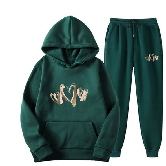 WRKEKC 2 Piece Sets for Women Casual Outfits for Women Trendy Star Printed Pocketed Hooded Sweatshirt and Long Sleeve Pants Set for Fall Sport & Lounge Wear