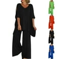 thumbnail image 1 of WRKEKC 2 Piece Sets for Women, Casual Outfits for Women, Ladies' Casual Solid Color Loose Short Sleeve Flowy Tops and Loose Long Pants Outfits, 1 of 6